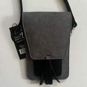 NWT K Carroll grey/black vegan crossbody- RFID protection.